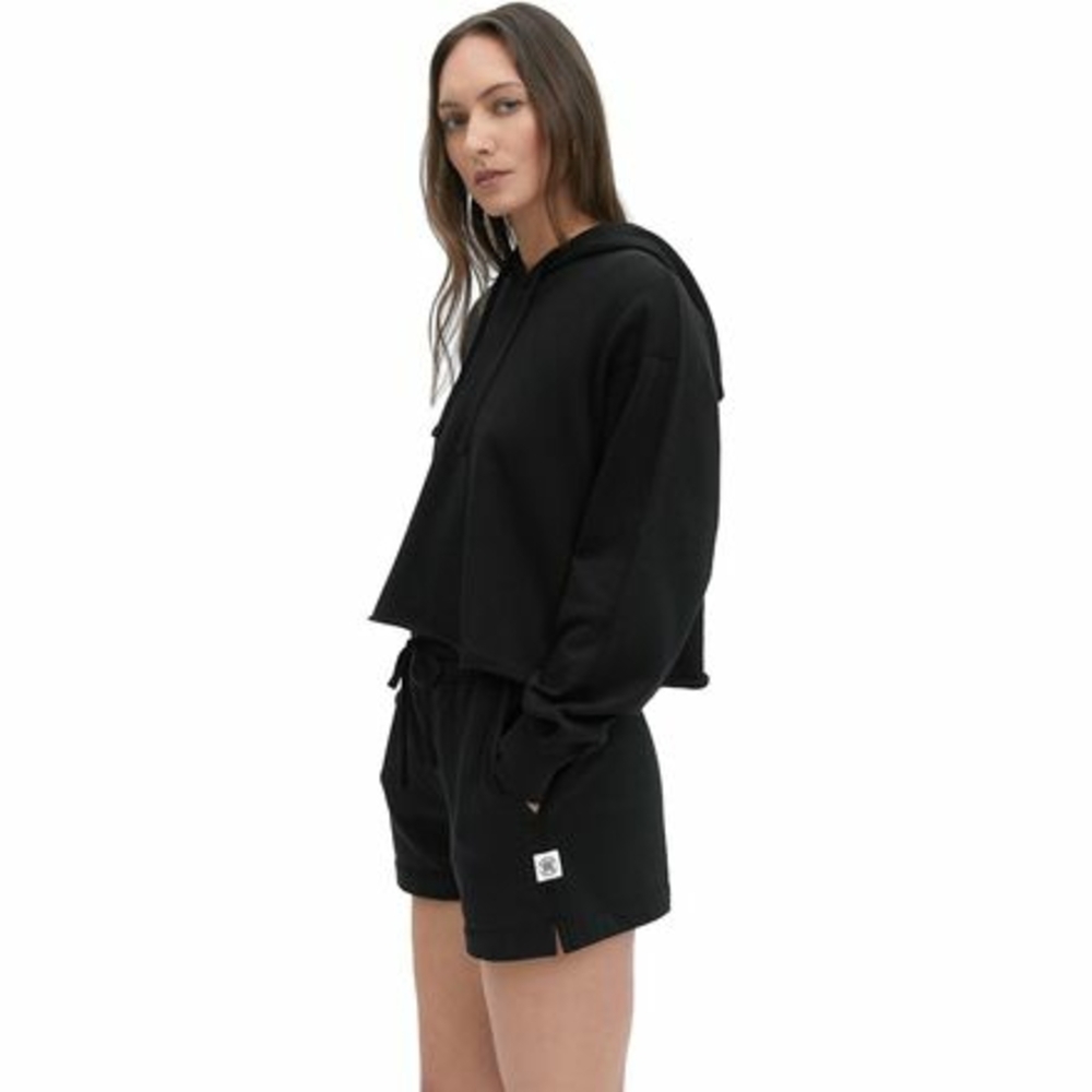 REIGNING CHAMP Lightweight Terry Cut-Off Hoodie Black Womens Medium NWT